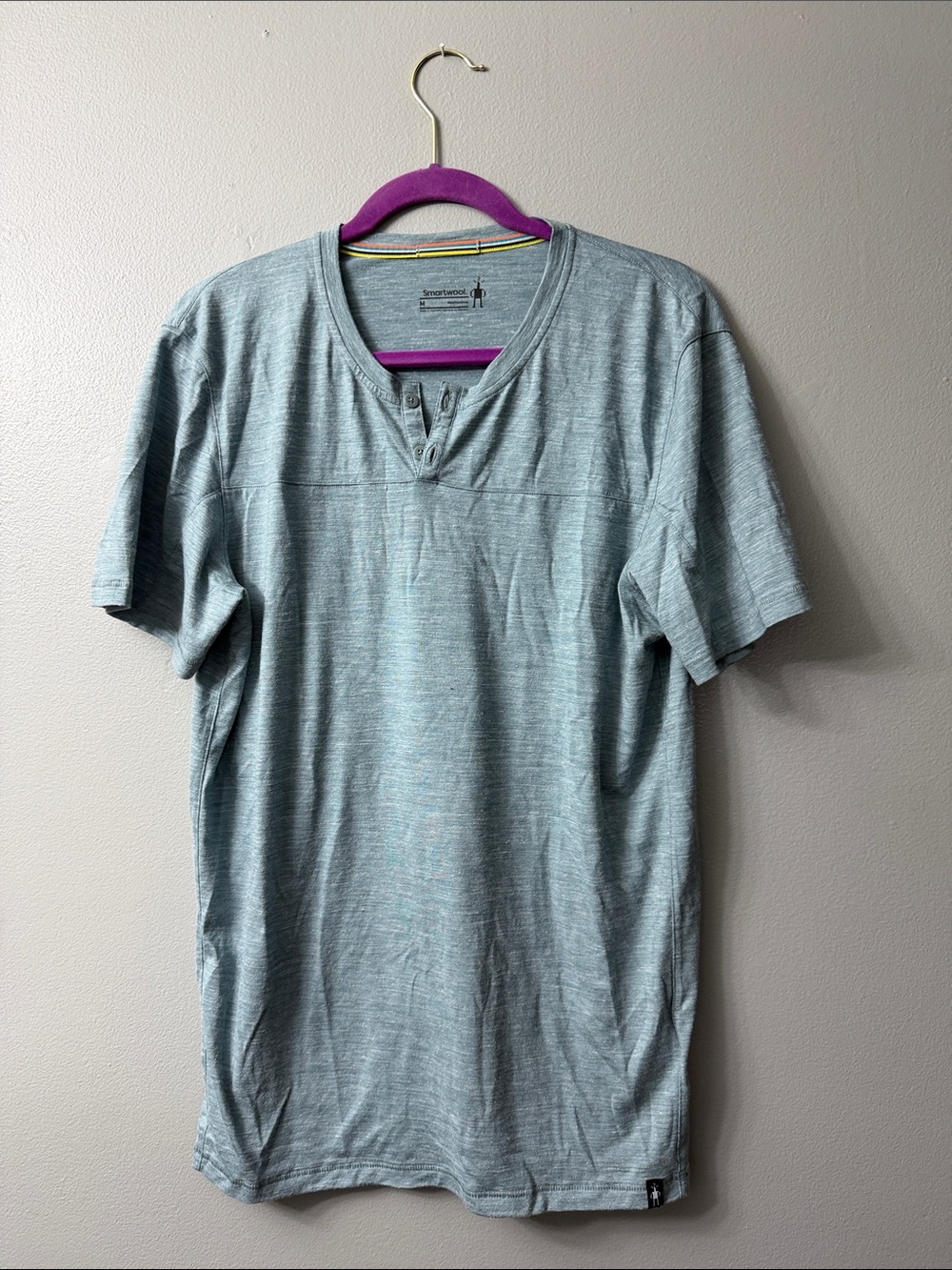 Smartwool Men's Heather Light Green Short-Sleeve Henley Shirt medium